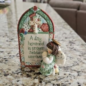 Enesco Angel Figurine with Green and Cream Accents